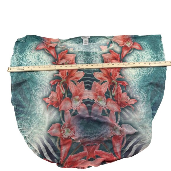 Halo Floral Print Women's Blouse Size Large Flowy Aqua Pink - Picture 6 of 6